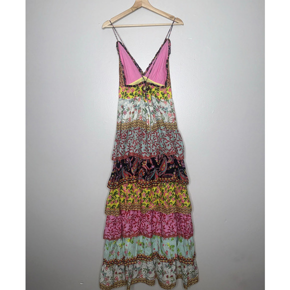 Alice + Olivia Imogene Tier Ruffle Spaghetti Strap Maxi Dress Meadow Magic US 8 - Picture 10 of 11